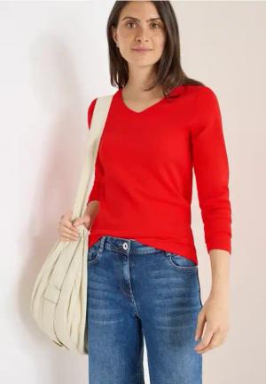 Cecil Damen V-Neck Langarmshirt in Orange, Gr: XL