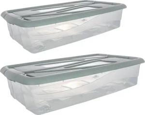 Centi Unterbettkommode VALENCIA 45 L mit Deckel & Clips (2er-Set), Unterbettkommode mit Rollen