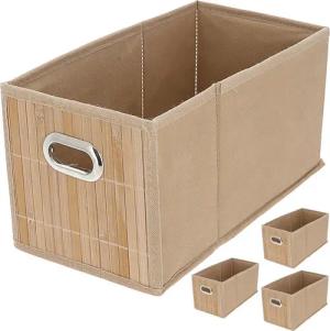 CEPEWA Allzweckkorb Aufbewahrungskorb Bambus 4er Set faltbar 16x16x31cm Metall Grifflöcher