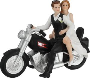 CEPEWA Dekofigur Hochzeitspaar Motorrad 17x13x7cm Polyresin schwarz weiß Tortenfigur