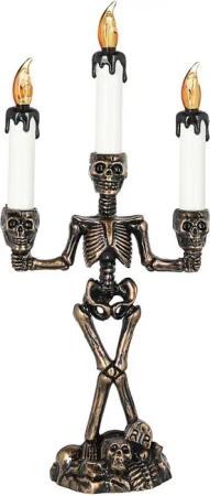 CEPEWA LED Dekolicht LED Kerzenständer Skelett Totenkopf 15x36x8cm schwarz gold weiß