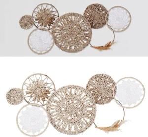 CEPEWA Wanddekoobjekt Wanddeko Metall Naturbast Baumwolle 80x37x4cm