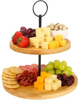 Cheffinger Etagere 2-stöckige Etagere Bambus – Servierplatte für Obst, Snacks & Gebäck, Bambus, (3-tlg)