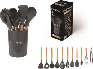 Cheffinger Küchenorganizer-Set Küchenhelfer Küchenutensilien Set mit Ständer 12-tlg. grau Cheffinger, (Küchenhelferset bestehend aus 12 Teilen)