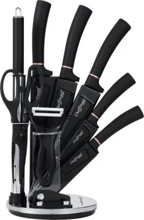 Cheffinger Messer-Set 9 tlg Messerständer drehbar aus Edelstahl Set in Schwarz