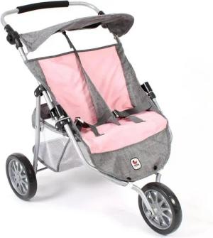 CHIC2000 Puppenwagen 697 15 Zwillings-Jogger, Melange grau-rosa