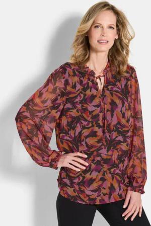 Chiffon-Bluse mit semitransparenten Ärmeln - rot / gemustert - Gr. 24 von Goldner Fashion