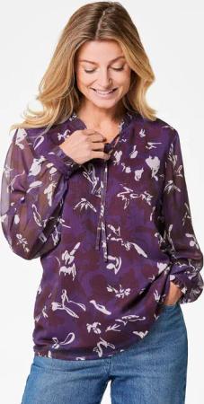Chiffonbluse mit Gummibündchen - beere / gemustert - Gr. 44 von Goldner Fashion