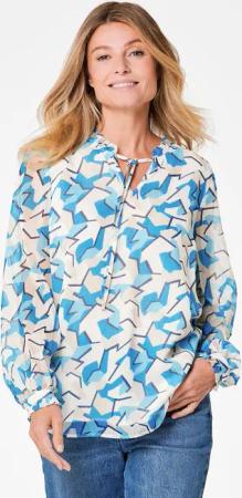 Chiffonbluse mit Gummibündchen - blau / gemustert - Gr. 40 von Goldner Fashion