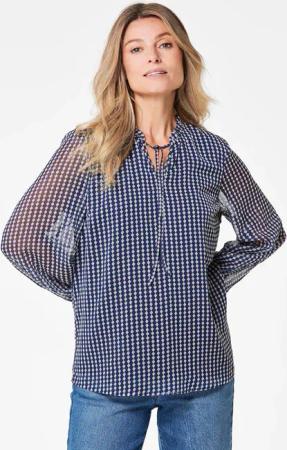 Chiffonbluse mit Gummibündchen - marine / weiß / gemustert - Gr. 54 von Goldner Fashion