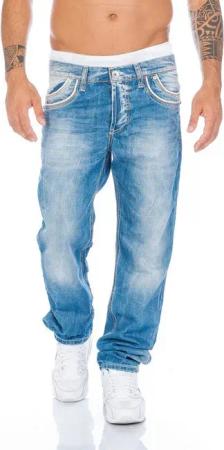 Cipo & Baxx Regular-fit-Jeans Herren Jeans Hose mit Kontrastnähten und stylischer Waschung Regular Fit Jeans Hose mit dicken Kontrastnähten und heller Waschung