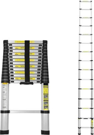Clanmacy Teleskopleiter Teleskopleiter Stehleiter Mehrzweckleiter Alu 4,4m Anlegeleiter