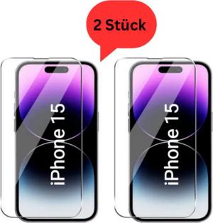 CLM-Tech Displayschutzglas 2x Schutzfolie für iPhone 15 - Panzerfolie für Apple iPhone 15, - Panzerglas Folie - Anti-Fingerabdruck und kratzfest -, 2 Stück, Unterstützt Fingerabdruck-ID, Kristallklar