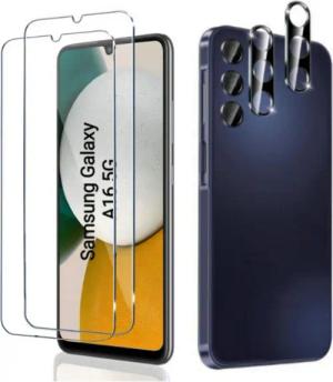 CLM-Tech Displayschutzglas 2X Schutzfolie für Samsung Galaxy A16 5G Panzerfolie 2X Kameraschutz für Samsung Galaxy A16 5G, 4er Set Kameraglas Panzerglas Displayschutz 9H Glas Folie, 4 Stück, Unterstützt Fingerabdruck-ID