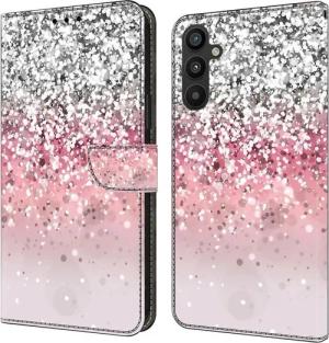 CLM-Tech Handytasche für Samsung Galaxy A15 5G Hülle Tasche aus Kunstleder Klapphülle (silber rosa, Handyhülle Wallet Flip Case Cover Etui), Schutzhülle mit Standfunktion, Kartenfächer, und Magnetverschluss