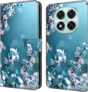 CLM-Tech Handytasche für Xiaomi Redmi Note 14 PRO 5G Hülle aus PU-Leder Klapphülle (Pflaumenblüte blau, Handyhülle mit Standfunktion - Wallet Flip Case inklusive Kartenfächer), Cover mit Magnetverschluss für Xiaomi Redmi Note 14 Pro 5G / 4G