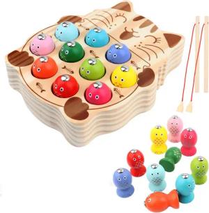 CLTYQ Lernspielzeug Montessori Spielzeug 2 in 1 Holz Magnetspiel, Angelspiel, Spielzeug ab 3 Jahre Angelspiel Magnetspielzeug Lernspielzeug