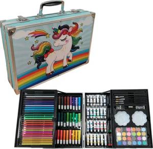 COIL Kreativset Künstlerkoffer, (mit hochwertigen Utensilien für Malerei & Zeichnen, 145-tlg., Set mit Pinseln, Farben, Stiften, Filzstiften, Pastellkreiden), Praktischer Holzkoffer, inklusive Fächer, ideal für unterwegs