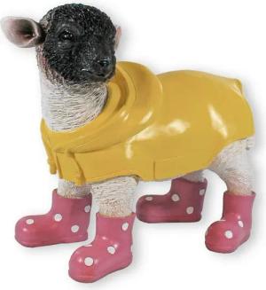 colourliving Tierfigur Gartenfigur Schaf mit Gummistiefeln in rosa Deko, Handbemalt, Wetterfest, Witzige Deko