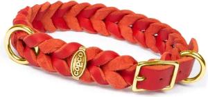 CopcoPet Hunde-Halsband Fettlederhalsband mit Dornschließe verchromt und Messing, Messing, Leder, Geflochten, Handarbeit