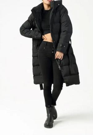 Copperose Langjacke Damen Steppmantel mit Gürtel, Lange Winterjacke mit Kapuze Parka lang Knopfleiste, Reißverschluss