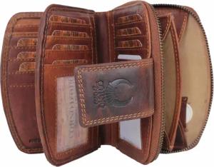 Corno d´Oro Geldbörse Damen Leder Handmade Geldbeutel Viele Fächer Mittelgroß Vintage Braun, Handgefertigt, Portemonnaie mit RFID Schutz, Geschenkkarton