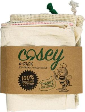 cosey Gemüsebeutel Wiederverwendbare Obst- und Gemüsebeutel aus Baumwolle mit Tara, (4-tlg., 4-teiliges Set), nachhaltig • plastikfrei • Tara-Etikett mit Eigengewicht