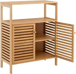 COSTWAY Badkommode, Bambus,abnehmbares Regal,Lamellentüren, 64x27,5x80cm