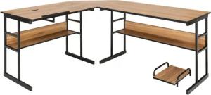 COSTWAY Eckschreibtisch, mit Stauraum, CPU-Ständer & Regal, neigbar, L-förmig