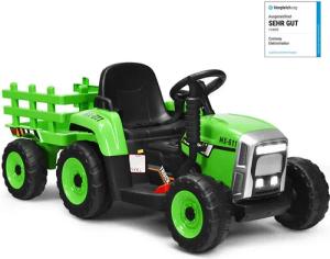 COSTWAY Elektro-Kindertraktor Aufsitztraktor, mit USB & abnehmbarem Anhänger