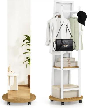 COSTWAY Kleiderständer, mit Ganzkörperspiegel 2in1, Standspigel, mit Ablage