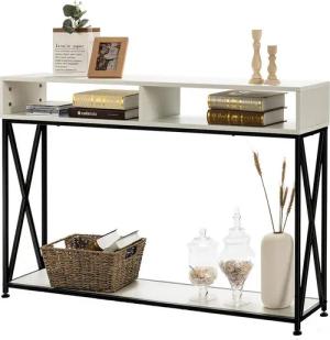 COSTWAY Konsolentisch Beistelltisch, schmal, Flurtisch, mit 2 Fächern, 120x23x79cm