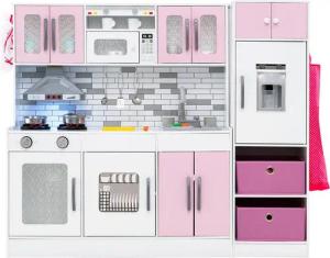 COSTWAY Spielküche Holz, Mit interaktiven Funktionen, Stauraum & Zubehör