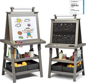 COSTWAY Standtafel Kinder Staffelei, doppelseitig, mit Magneten & 2 Boxen