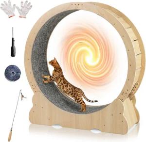 COSTWAY Tierlaufrad, Katzen-Trainingsrad, Katzentretmühle, Katzenlaufrad aus Holz, leise