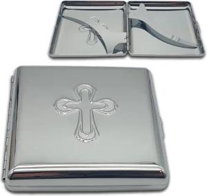 Coumo Kartenetui Edles Metall Zigarettenetui, Farbe: Silber, Kreuz Ornament
