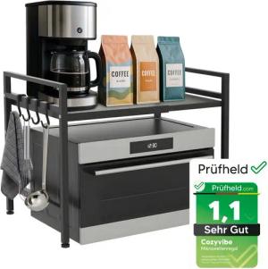 Cozyvibe Standregal [Test SEHR GUT] Mikrowellenregal für die Küche 2-Stufig, Erweiterbar, Höhenverstellbar Stabiles Küchenregal stehend, Küchenorganizer für Küchenregal Arbeitsplatte, Metallregal schwarz, Mikrowellenregal, Mikrowellenschrank