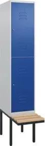 C+P Doppelstock-Spind Classic PLUS, Bank, 1 Abteil, 2120x400x815mm, 7035/5010 Verschluss Zylinderschloss Sitzbanktyp auskragend Material Sitzfläche Buche-Hartholz