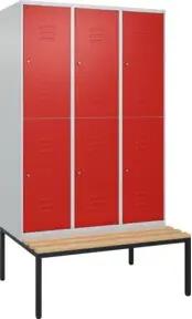 C+P Doppelstock-Spind Classic PLUS, Bank, 3 Abteile, 2120x1200x815mm, 7035/3020 Verschluss Zylinderschloss Sitzbanktyp untergebaut Material Sitzfläche Buche-Hartholz