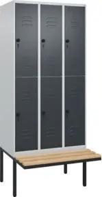 C+P Doppelstock-Spind Classic PLUS, Bank, 3 Abteile, 2120x900x815mm, 7035/7016 Verschluss Sicherheits-Drehriegel Sitzbanktyp auskragend Material Sitzfläche Buche-Hartholz