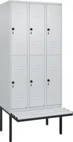 C+P Doppelstock-Spind Classic PLUS, Bank, 3 Abteile, 2120x900x815mm, 7035/7035 Verschluss Sicherheits-Drehriegel Sitzbanktyp auskragend Material Sitzfläche Kunststoff