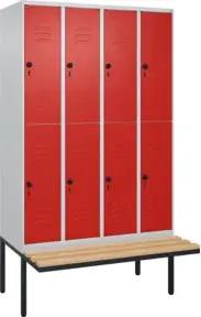 C+P Doppelstock-Spind Classic PLUS, Bank, 4 Abteile, 2120x1200x815mm, 7035/3020 Verschluss Sicherheits-Drehriegel Sitzbanktyp auskragend Material Sitzfläche Buche-Hartholz