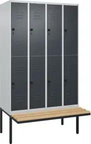 C+P Doppelstock-Spind Classic PLUS, Bank, 4 Abteile, 2120x1200x815mm, 7035/7016 Verschluss Sicherheits-Drehriegel Sitzbanktyp auskragend Material Sitzfläche Buche-Hartholz