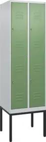 C+P Doppelstock-Spind Classic PLUS, Gestell, 2 Abteile, 2120x600x500mm, 7035/601 Verschluss Zylinderschloss Front RAL 6011 Resedagrün