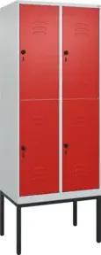 C+P Doppelstock-Spind Classic PLUS, Gestell, 2 Abteile, 2120x800x500mm, 7035/302 Verschluss Sicherheits-Drehriegel Front RAL 3020 Verkehrsrot