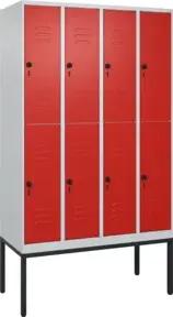 C+P Doppelstock-Spind Classic PLUS, Gestell, 4 Abteile, 2120x1200x500mm, 7035/30 Verschluss Sicherheits-Drehriegel Front RAL 3020 Verkehrsrot