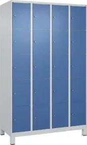 C+P Schließfachschrank Classic PLUS, Füße, 4 Abteile, 1950x1200x500mm, 7035/5023 Innenhöhe Gefach oben (oberes 365 mm Front RAL 5023 Fernblau