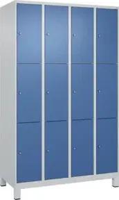 C+P Schließfachschrank Classic PLUS, Füße, 4 Abteile, 1950x1200x500mm, 7035/5023 Innenhöhe Gefach oben (oberes 599 mm Front RAL 5023 Fernblau