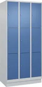 C+P Schließfachschrank Classic PLUS, Sockel, 3 Abteile, 1950x900x500mm, 7035/502 Innenhöhe Gefach oben (oberes 599 mm Front RAL 5023 Fernblau