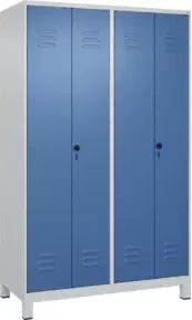 C+P Schwarz-Weiß-Spind Classic PLUS, Füße, 4 Abteile, 1950x1200x500mm, 7035/5023 Verschluss Sicherheits-Drehriegel